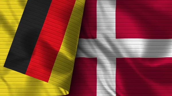Dänemark Und Deutschland Realistische Fahnen Textur Illustration — Stockfoto