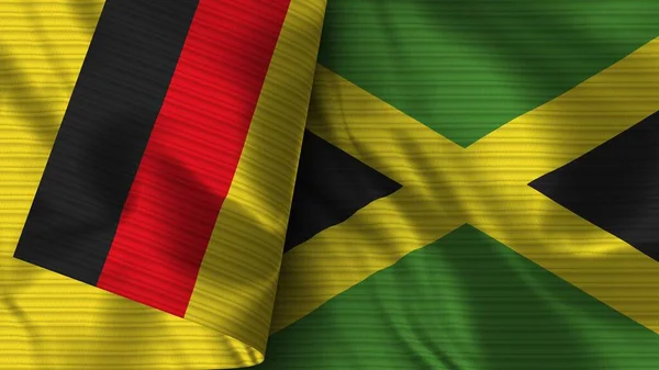 Jamaica Och Tyskland Realistisk Flaggväv Textur Illustration — Stockfoto