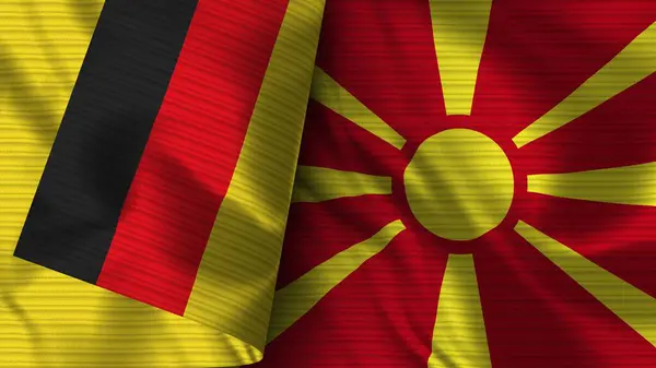 Macedonië Duitsland Realistische Vlag Stof Textuur Illustratie — Stockfoto