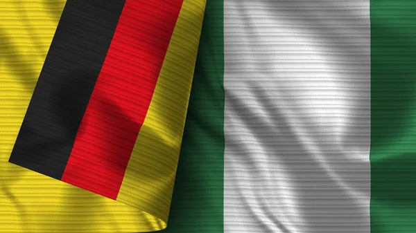 Nigeria Und Deutschland Realistische Flaggen Textur Illustration — Stockfoto