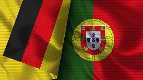 Portekiz Almanya Gerçekçi Bayrak Kumaşı Dokusu Görüntü — Stok fotoğraf