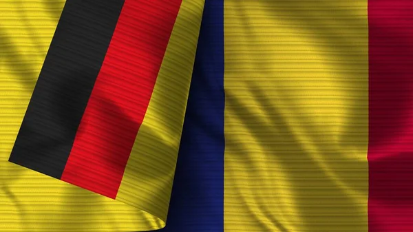 Rumänien Und Deutschland Realistische Fahnen Textur Illustration — Stockfoto