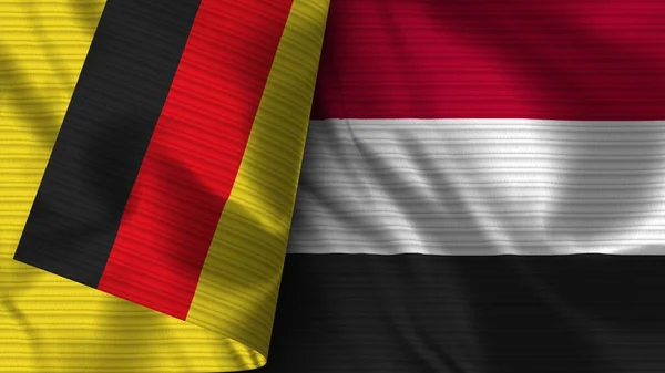 Jemen Und Deutschland Realistische Flaggengewebe Textur Illustration — Stockfoto
