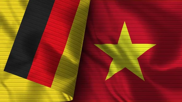 Vietnam Németország Realisztikus Zászló Szövet Textúra Illusztráció — Stock Fotó