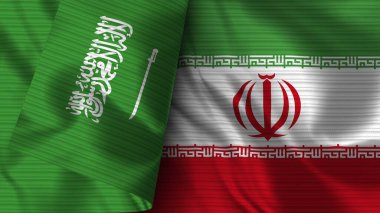 İran ve Suudi Arabistan Gerçekçi Bayrak Kumaşı Dokusu 3D Görüntü