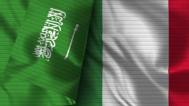 İtalya ve Suudi Arabistan Gerçekçi Bayrak Kumaşı Dokusu 3B Görüntü