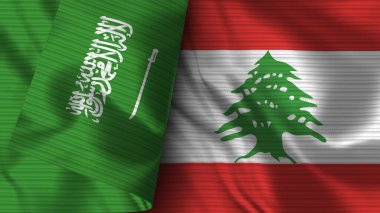 Lübnan ve Suudi Arabistan Gerçekçi Bayrak Kumaşı 3 boyutlu Görüntü