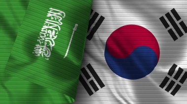 Güney Kore ve Suudi Arabistan Gerçekçi Bayrak Kumaşı 3 boyutlu Görüntü