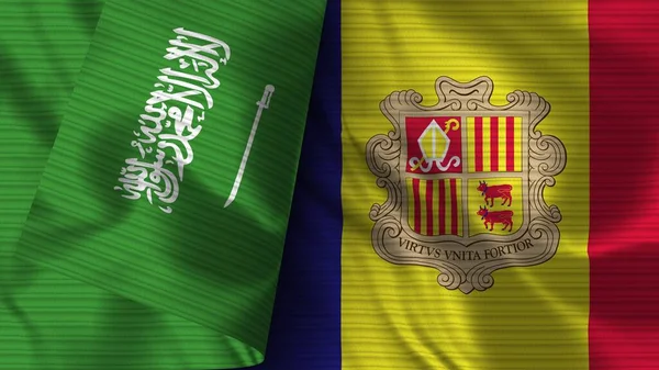 Andorra Arabia Saudita Tela Bandera Realista Textura Ilustración — Foto de Stock
