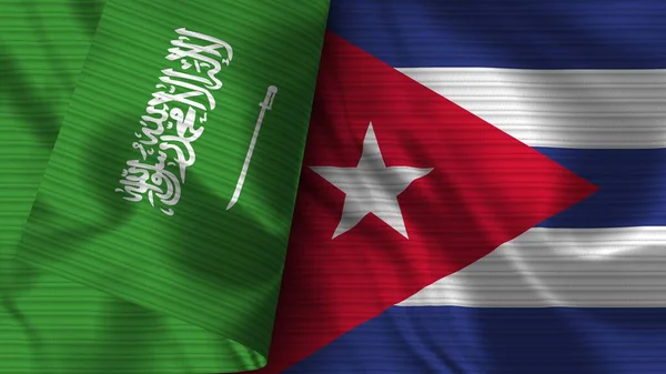 Cuba Arábia Saudita Realista Bandeira Tecido Textura Ilustração — Fotografia de Stock