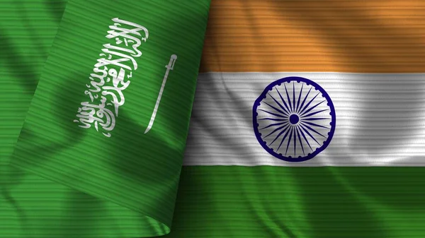 India Arabia Saudita Bandiera Realistica Tessuto Texture Illustrazione — Foto Stock