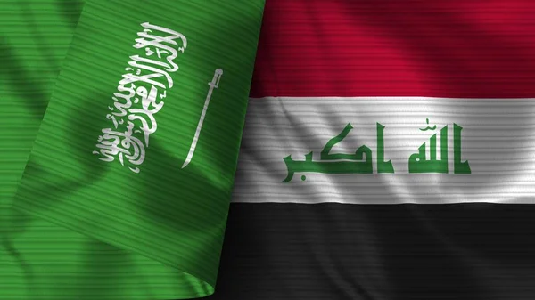 Irák Saúdská Arábie Realistické Vlajky Textilní Textura Ilustrace — Stock fotografie