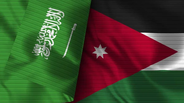 Jordan Saudi Arabia Realistic Flag Fabric Texture Illustration — Stock Photo, Image