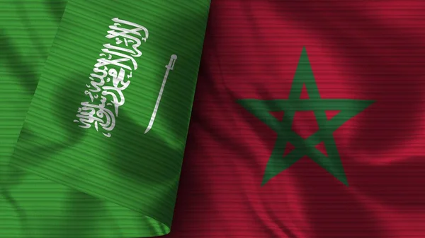 Marruecos Arabia Saudita Bandera Realista Textura Tela Ilustración —  Fotos de Stock