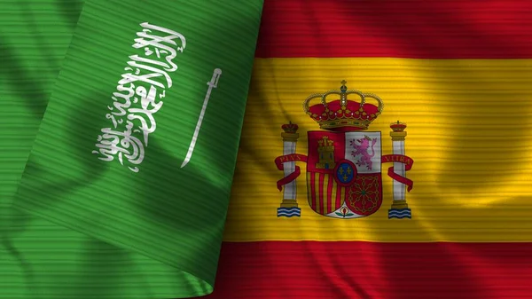 Espanha Arábia Saudita Realista Bandeira Tecido Textura Ilustração — Fotografia de Stock