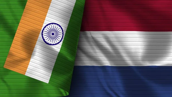 Vietnam Und Indien Realistische Flaggengewebe Textur Illustration — Stockfoto