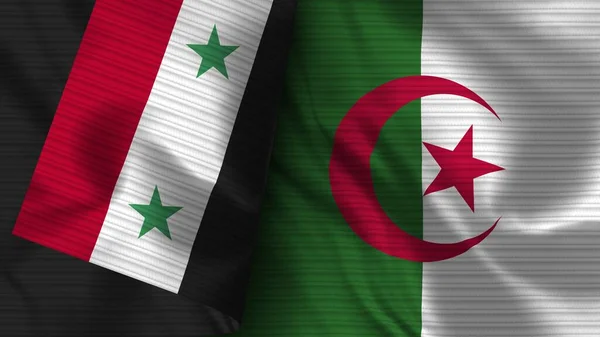 阿尔及利亚和叙利亚的实际国旗面料3D插图 — 图库照片