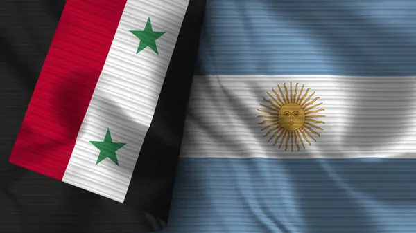 Argentina Och Syrien Realistisk Flaggväv Textur Illustration — Stockfoto