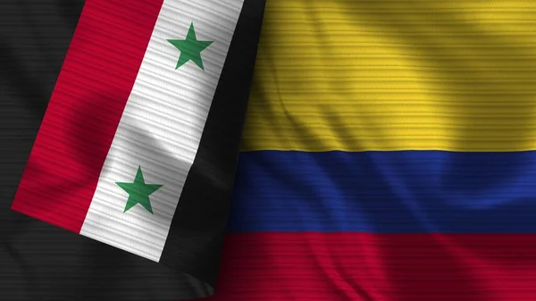 Colombia Och Syrien Realistisk Flaggväv Textur Illustration — Stockfoto