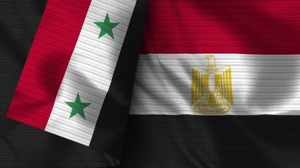 Ägypten Und Syrien Realistische Flagge Stoff Textur Illustration — Stockfoto