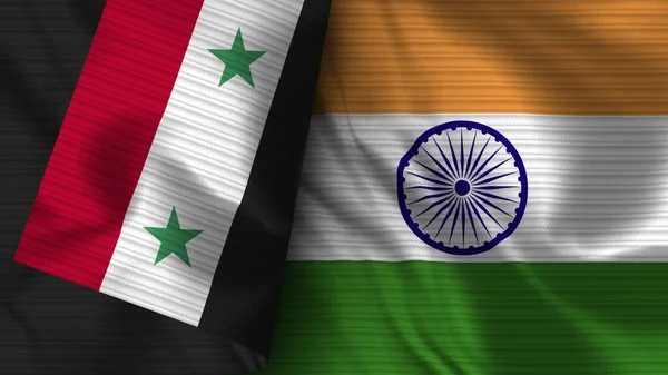 Indien Und Syrien Realistische Flagge Stoff Textur Illustration — Stockfoto