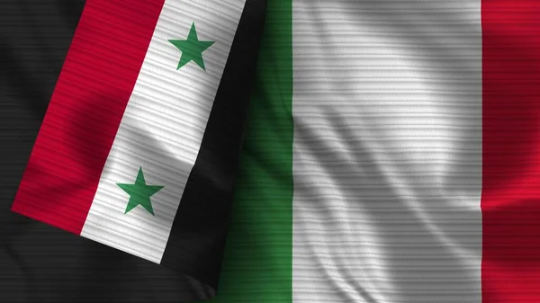 Italien Und Syrien Realistische Flagge Stoff Textur Illustration — Stockfoto