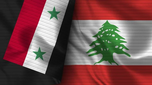 Libano Siria Bandiera Realistica Tessuto Texture Illustrazione — Foto Stock
