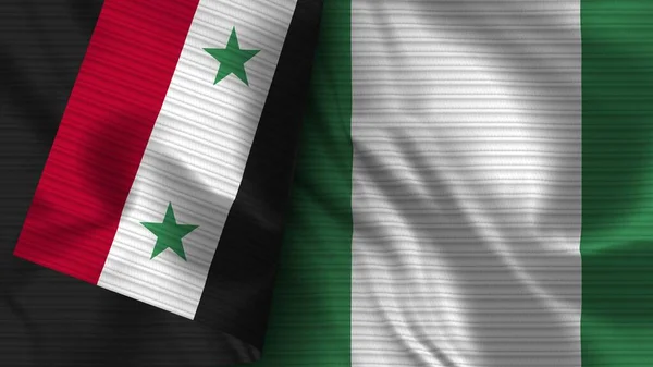 Nigeria Syrië Realistische Vlag Stof Textuur Illustratie — Stockfoto