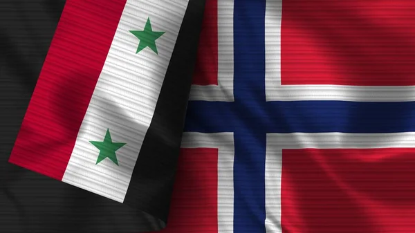 Norwegen Und Syrien Realistische Flagge Textur Illustration — Stockfoto