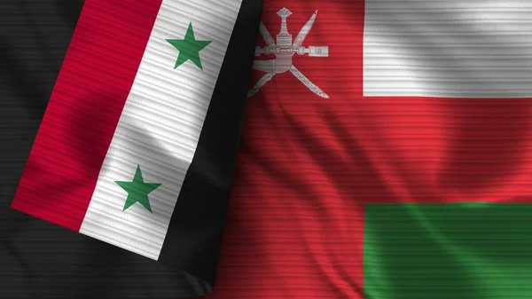 Oman Syrië Realistische Vlag Stof Textuur Illustratie — Stockfoto