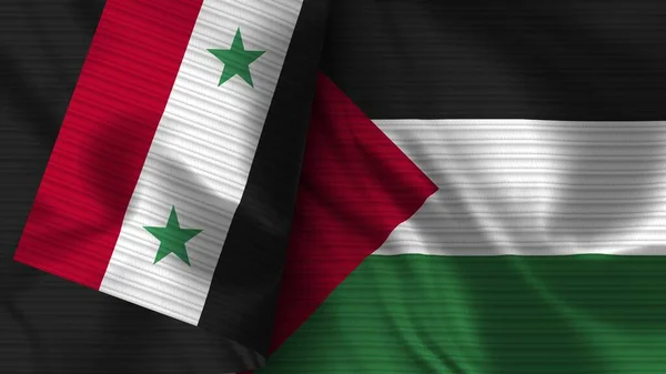 Palestine Syria Realistic Flag Fabric Texture Illustration — Stock Photo, Image