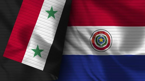 Paraguay Siria Realistico Tessuto Bandiera Texture Illustrazione — Foto Stock