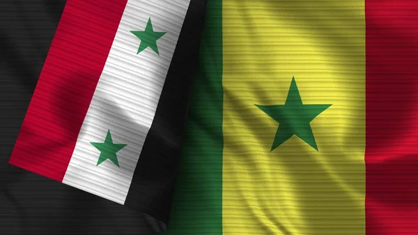 Senegal Syrië Realistische Vlag Stof Textuur Illustratie — Stockfoto