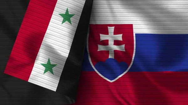 Słowacja Syria Rzeczywista Flaga Tekstura Tkaniny Ilustracja — Zdjęcie stockowe