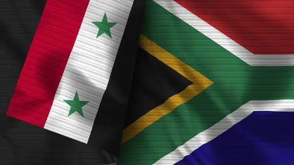 África Sul Síria Bandeira Realista Tecido Textura Ilustração — Fotografia de Stock