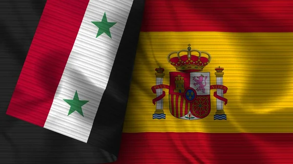 Spagna Siria Bandiera Realistica Tessuto Texture Illustrazione — Foto Stock