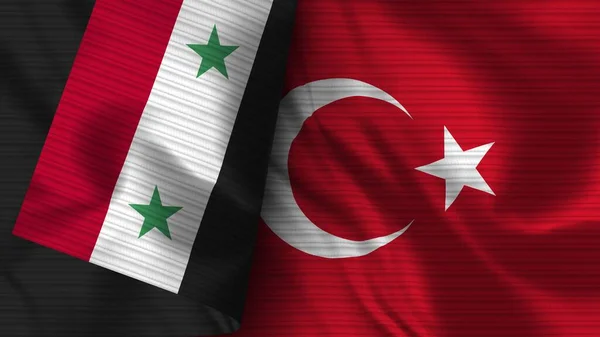 Törökország Szíria Realisztikus Zászló Szövet Textúra Illusztráció — Stock Fotó