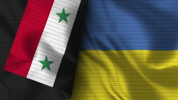 Ukraine Und Syrien Realistische Flagge Stoff Textur Illustration — Stockfoto