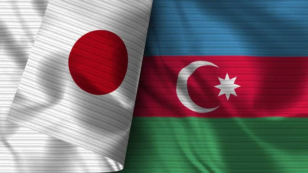 Azerbaijan Japan Realistic Flag Fabric Texture Illustration — 스톡 사진