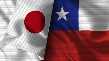 Şili ve Japonya Gerçekçi Bayrak Kumaşı Dokusu 3B Görüntü
