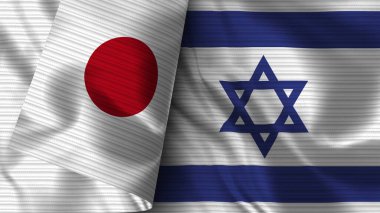 İsrail ve Japonya Gerçekçi Bayrak Kumaşı Dokusu 3D Görüntü