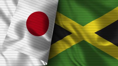 Jamaika ve Japonya Gerçekçi Bayrak Kumaşı Dokusu 3D Görüntü