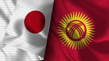 Kırgızistan ve Japonya Gerçekçi Bayrak Kumaş Dokusu 3B Görüntü