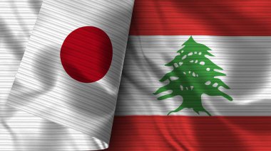 Lübnan ve Japonya Gerçekçi Bayrak Kumaşı Dokusu 3D Görüntü