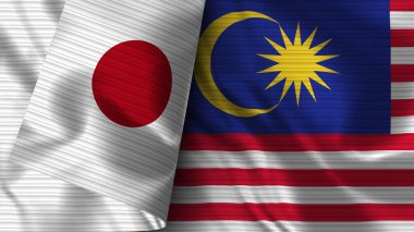 Malezya ve Japonya Gerçekçi Bayrak Kumaşı Dokusu 3B Görüntü