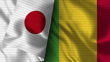 Mali ve Japonya Gerçekçi Bayrak Kumaşı Dokusu 3B Görüntü