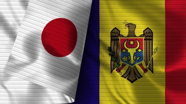 Moldova ve Japonya Gerçekçi Bayrak Kumaşı Dokusu 3B Görüntü