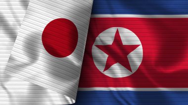 Kuzey Kore ve Japonya Gerçekçi Bayrak Kumaşı Dokusu 3D Görüntü
