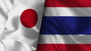 Tayland ve Japonya Gerçekçi Bayrak Kumaşı Dokusu 3D Görüntü