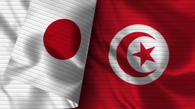 Tunus ve Japonya Gerçekçi Bayrak Kumaşı Dokusu 3D Görüntü
